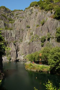 A view of the Glyn Vivian slate quarry, Llanberis, Wales, UK. An industrial heritage site and modern rock climbing venue.