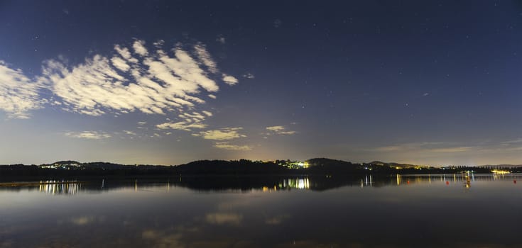 Varese lake, panorama from Schiranna in summer night - Lombardy, Italy