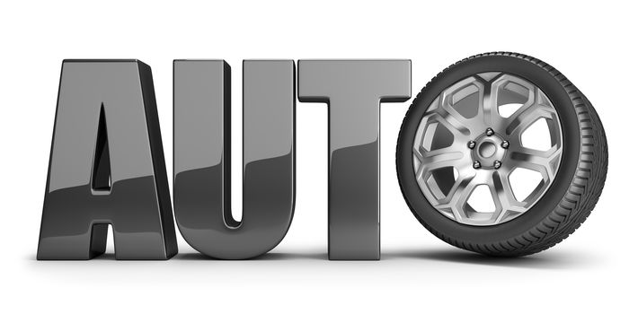 Inscription auto wheel. 3d image. White background.