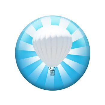 Hot air balloon. Spherical glossy button. Web element