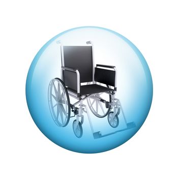 Black wheelchair. Spherical glossy button. Web element