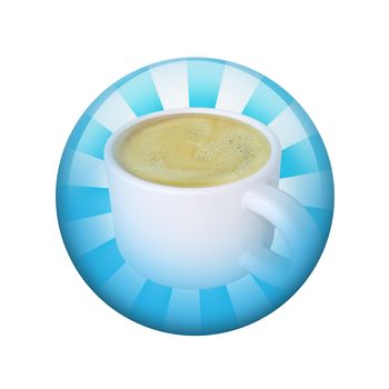 Coffee cup. Spherical glossy button. Web element
