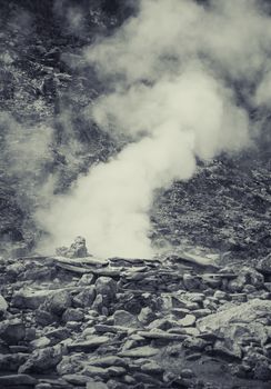 Hot spring in Indonesian vulcano aerea, artistic processed photo