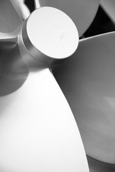 Boat Propeller close-up detail nice tech background or abstract texture, black and white processed photo