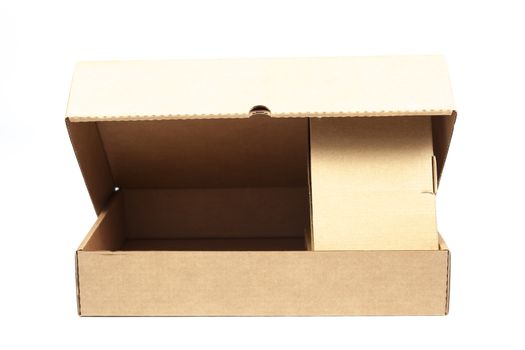 Brown paper box on white background. Rectangular paper box on a white background. Can be deployed easily.