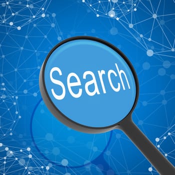 Magnifying glass looking Search. Network on background. Business concept
