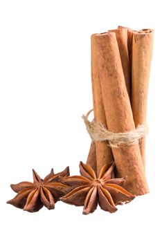 star anise and cinnamon isolated on white background