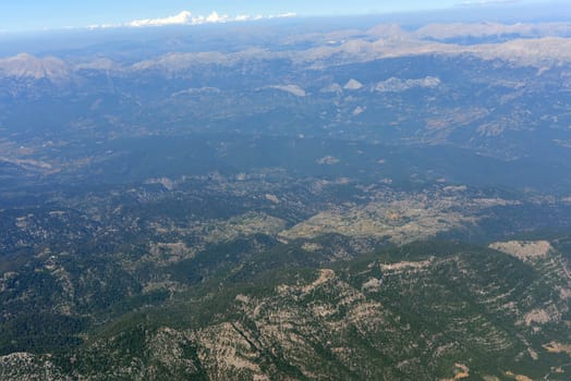 Mountains covered with trees. Top view. Natural landscape