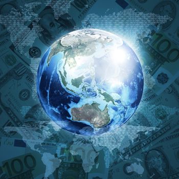 Earth, world map consisting digits on money background. Business concept. Elements of this image are furnished by NASA