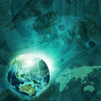 Earth, world map consisting digits on money background. Business concept. Elements of this image are furnished by NASA