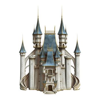 3D digital render of a fairytale castle isolated on white background