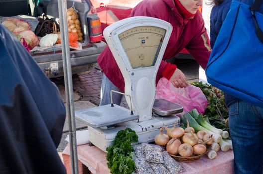 rural big scale and various autumn harvest vegetable on market stall