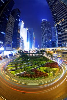 hong kong modern city High speed traffic and blurred light trails 