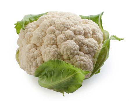 Isolated head of cauliflower on the white background