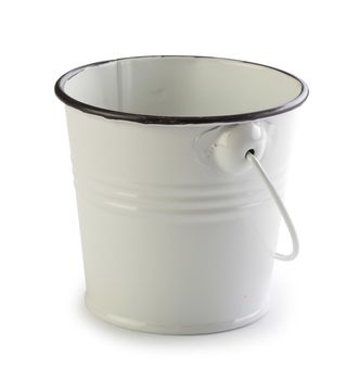 Isolated enamel white toy bucket on the white background