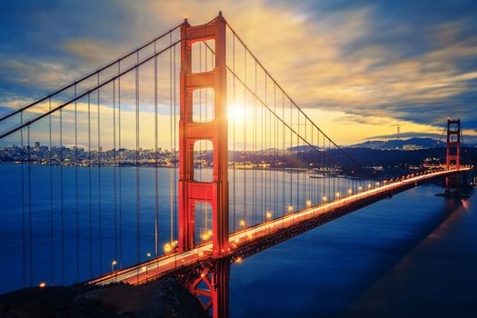 Famous Golden Gate Bridge at sunrise, San Francisco, USA 