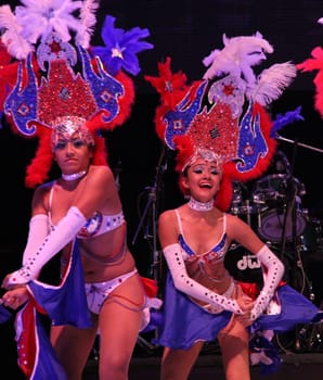 Entertainers performing on stage at a carnaval in Playa del Carmen, Mexico 10 Feb 2013 No model release Editorial only