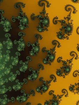Digital computer graphic - rendering. Patterned fractal background with spirals for design.