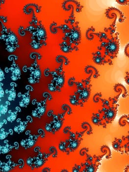 Description:	
Digital computer graphic - rendering. Patterned fractal background with spirals for design.