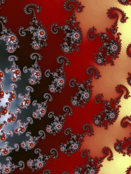 Description:	
Digital computer graphic - rendering. Patterned fractal background with spirals for design.