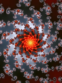 Description:	
Digital computer graphic - rendering. Patterned fractal background with spirals for design.