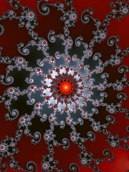 Description:	
Digital computer graphic - rendering. Patterned fractal background with spirals for design.