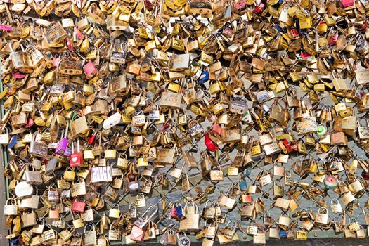 Love padlocks on Bridge of arts in Paris, FRance