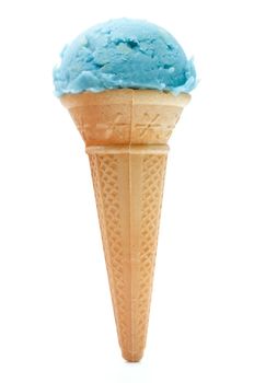 Blueberry flavored ice cream in a cone 