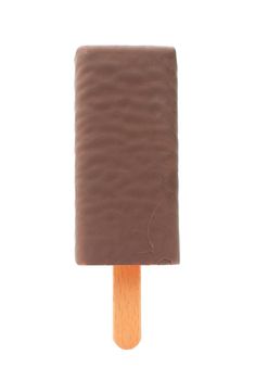 Chocolate ice cream lollipop over a white background