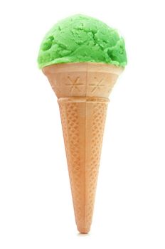 Mint flavored ice cream in a cone 