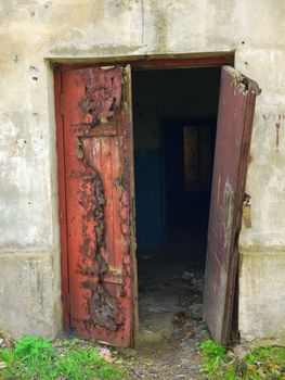 old wooden door in Soviet military base