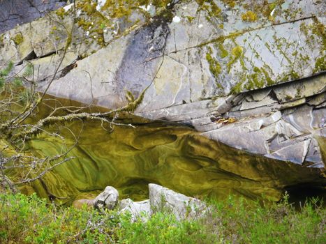 River deep in mountain forest. Nature composition.