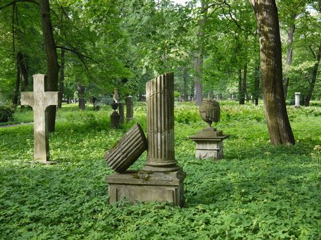 Old cemetery  ruins with crosses in Latvia
