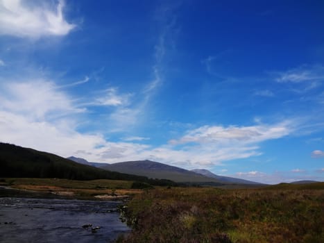 Scottish Highlands two mountains with blue sky