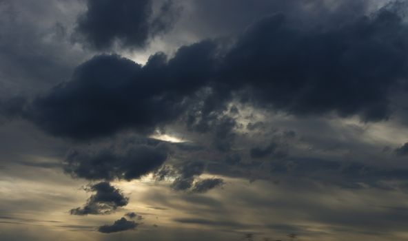 Cloudy sunset at baltic sea, dark sky