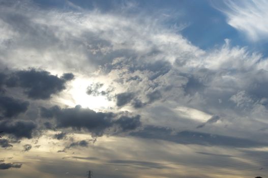 Cloudy sunset at baltic sea, dark sky