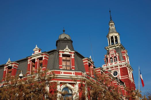 Historic fire station near Plaza de Armas in the centre of Santiago, Chile. Built in the 19th Century, the building is now used as offices.