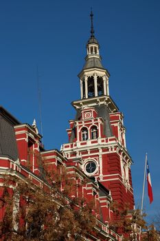Historic fire station near Plaza de Armas in the centre of Santiago, Chile. Built in the 19th Century, the building is now used as offices.