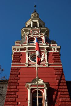 Historic fire station near Plaza de Armas in the centre of Santiago, Chile. Built in the 19th Century, the building is now used as offices.