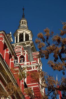 Historic fire station near Plaza de Armas in the centre of Santiago, Chile. Built in the 19th Century, the building is now used as offices.