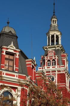 Historic fire station near Plaza de Armas in the centre of Santiago, Chile. Built in the 19th Century, the building is now used as offices.