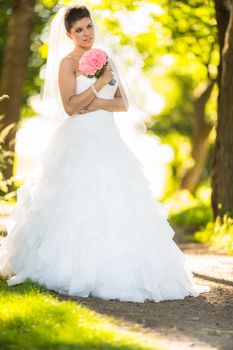 Gorgeous bride on her wedding day (color toned image; shallow DOF)