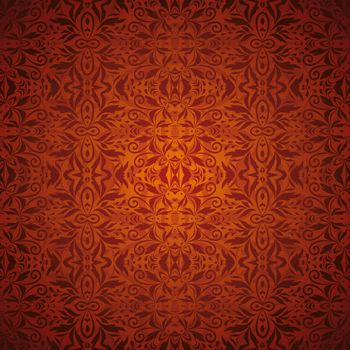Seamless abstract floral pattern, red and brown contours.