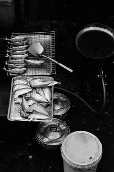 Mackerel fish fried, Street food in Thailand