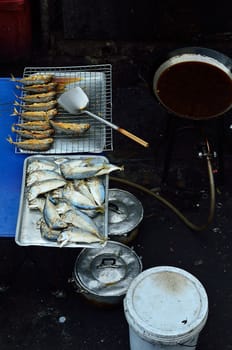 Mackerel fish fried, Street food in Thailand