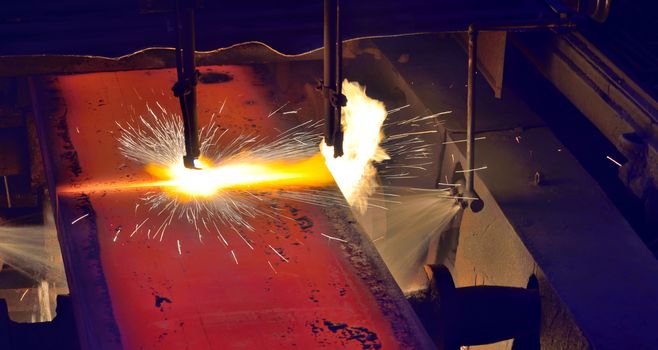metal cutting with autogenous, close-up from machinery industry
