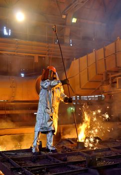 Working in a foundry at a steel plant
