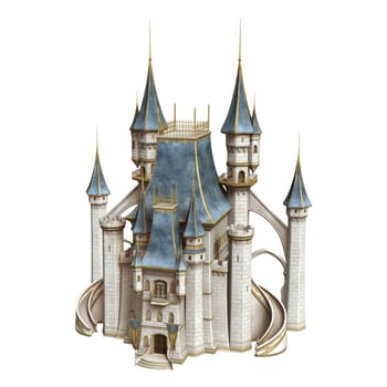 3D digital render of a fairytale castle isolated on white background