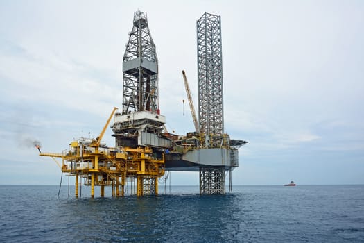 The offshore oil rig in early morning, Gulf of Thailand.