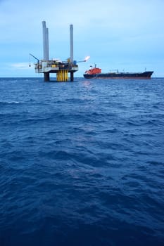The offshore oil rig in early morning, Gulf of Thailand.